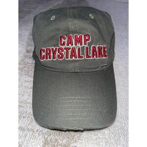 Friday the 13th Camp Crystal Lake Hat Olive Green Distressed Baseball Cap NWT